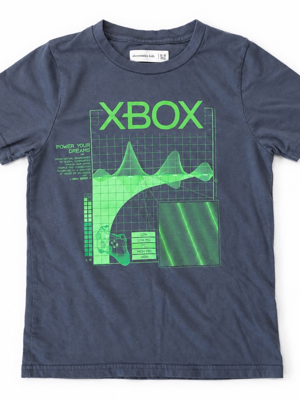 abercrombie kids Navy Tee with Bright Green Xbox Graphic